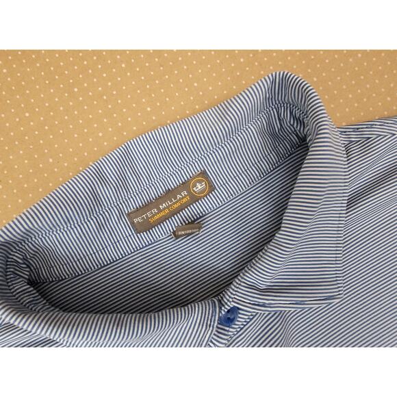 Peter Millar Shirt Mens Large Blue Summer Comfort Polo Golf Short Sleeve Stripe - Picture 10 of 14